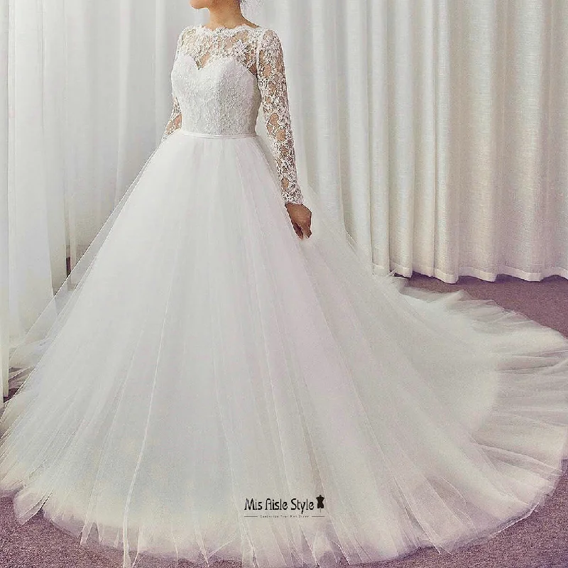 Long Sleeve Ball Gown V-back Wedding Dress