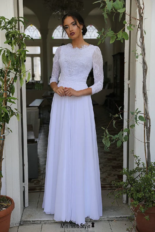 Modest Long Sleeve Pure White Lace Wedding Dress