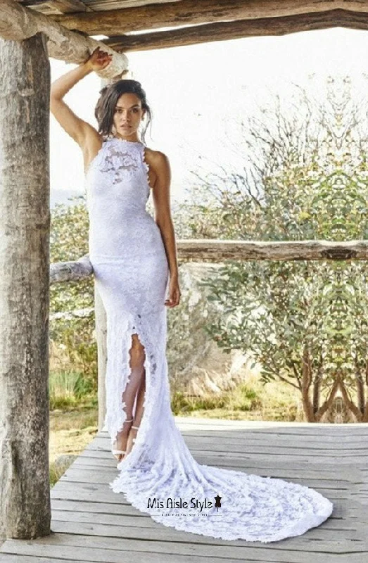 Sexy Slit Bohemian Lace Wedding Dress