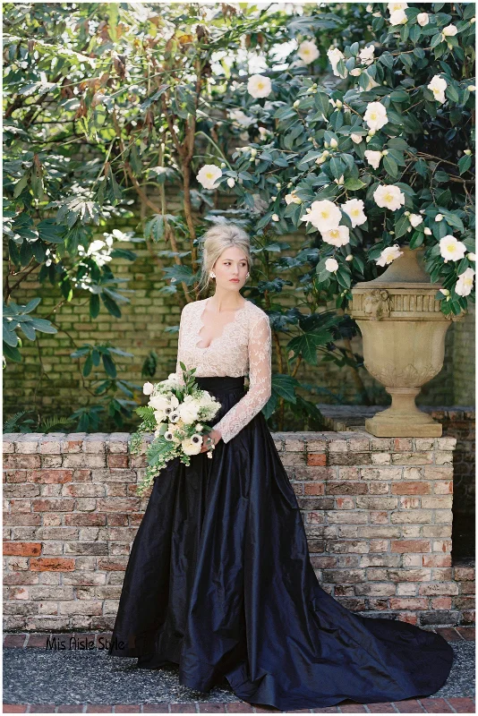 Modest Long Sleeve Navy Blue Wedding Dress