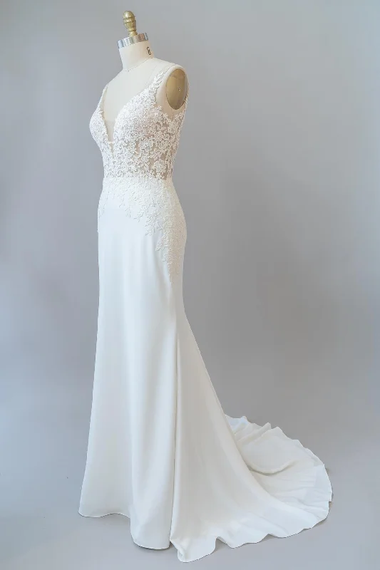 Simple Sheer Lace Fitted Wedding Dress