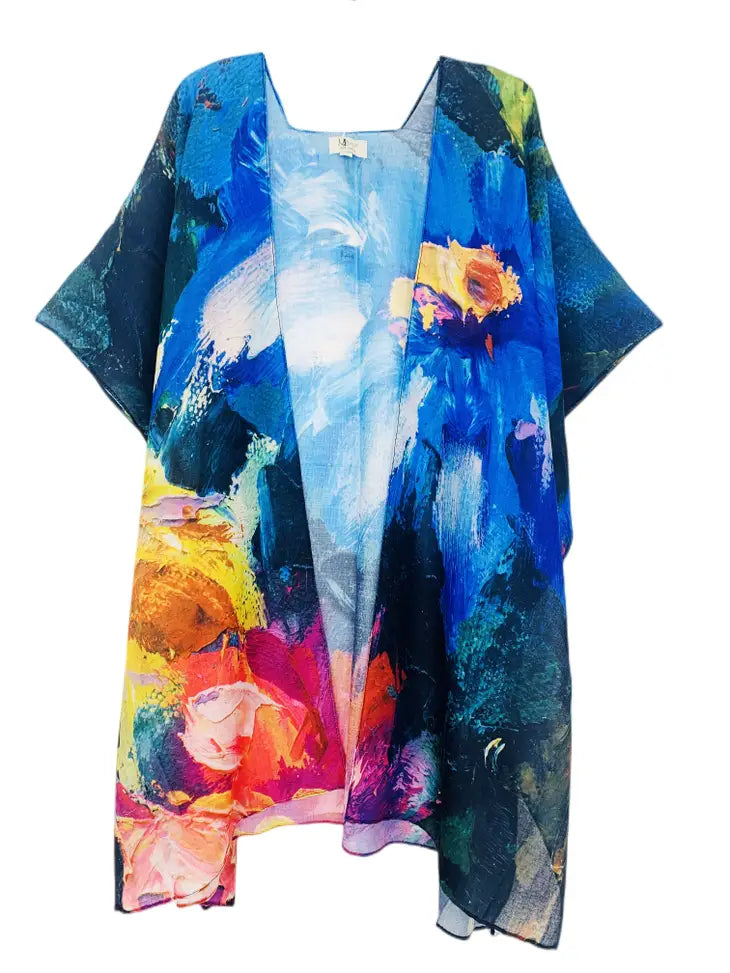 JC062763 Blue-Multi Monet Oil Painting Kimono 62763