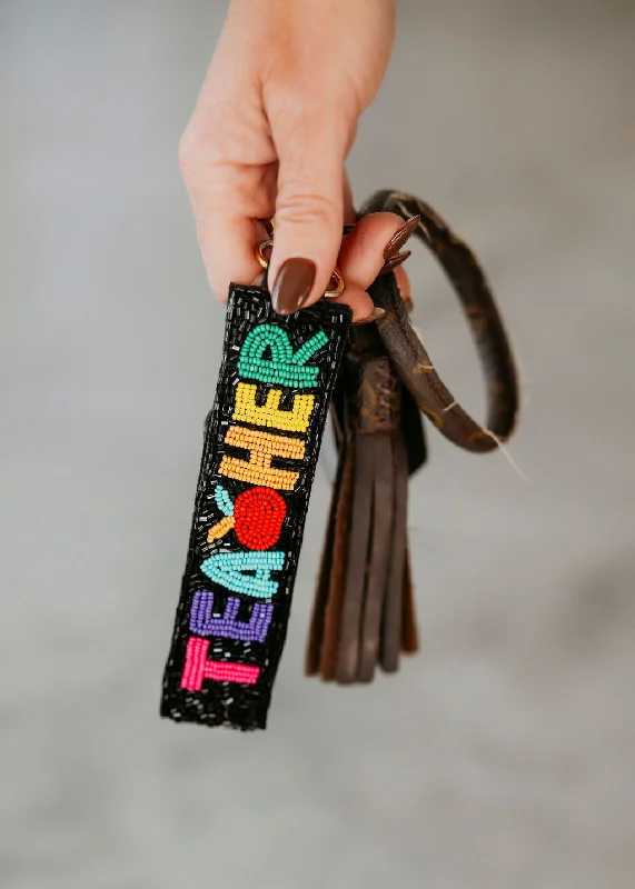 Teacher Letter Beaded Keychain