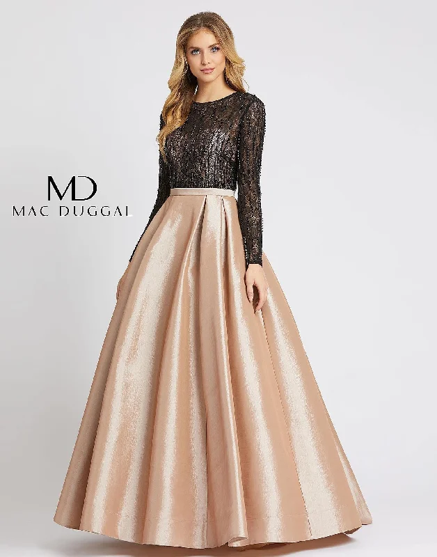 Mac Duggal 12121 Prom Long Sleeve Satin Ball Gown