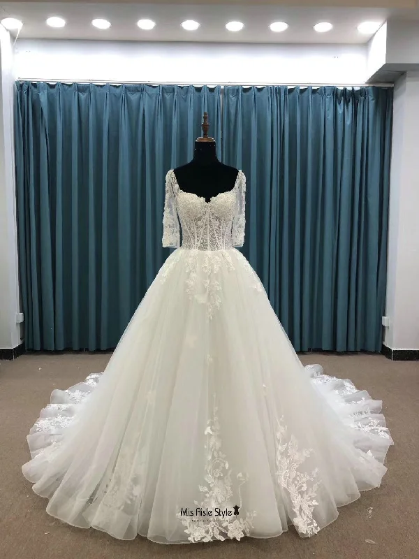 Half Sleeve Sexy Illusion Lace Wedding Dress