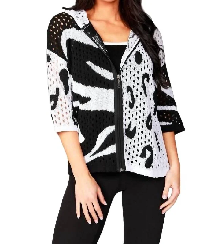 Crochet Safari Zip Hoodie In White Black