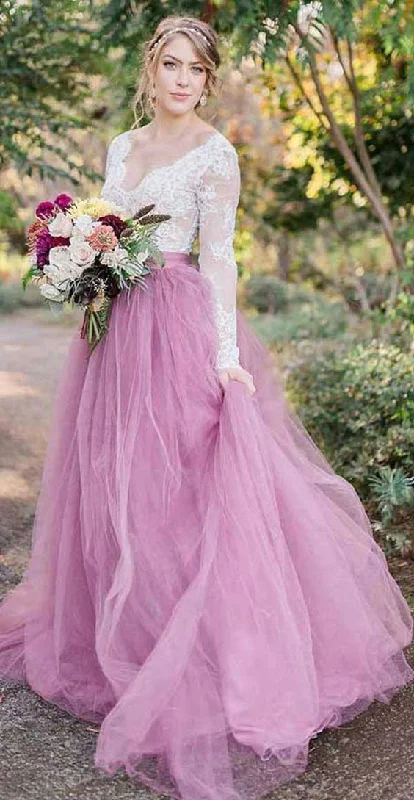 A line Long Sleeve Colorful Wedding Dress