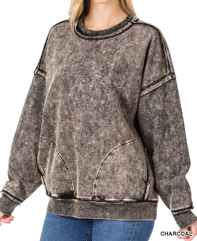 French Terry Mineral Wash Sweatshirt In Charcoal