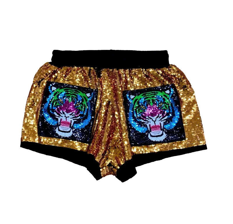 Gold Rainbow Tiger Sequin Shorts