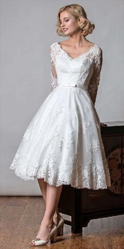 Long Sleeve Short Lace Wedding Dress