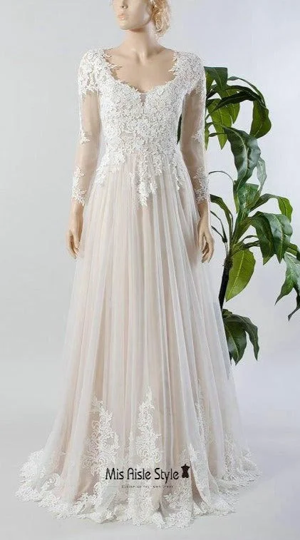 Modest Long Sleeve Lace Wedding Dress