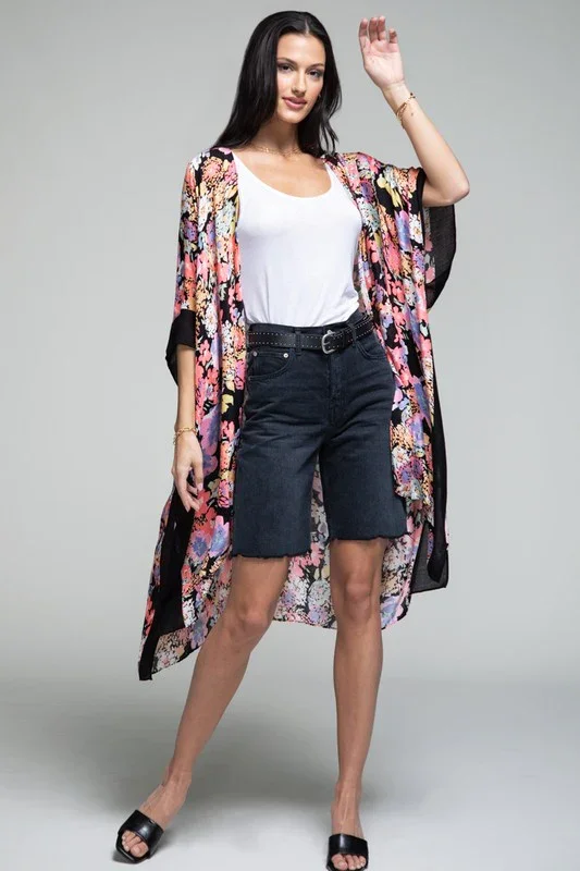 Midnight Flowers Open Front Kimono - Final Sale