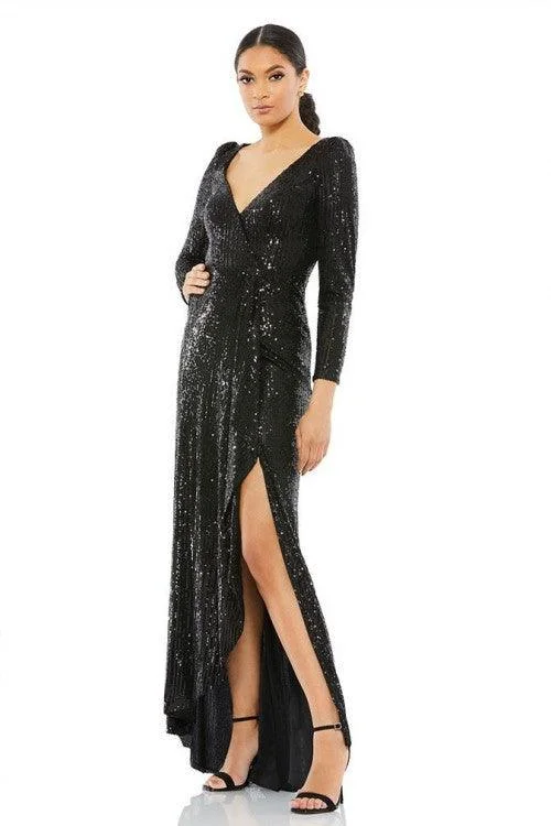 Black 14 Mac Duggal 26395 Prom Long Sleeve High Low Dress Sale