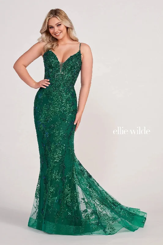 Ellie Wilde EW34061 Long Fitted Applique Evening Prom Gown