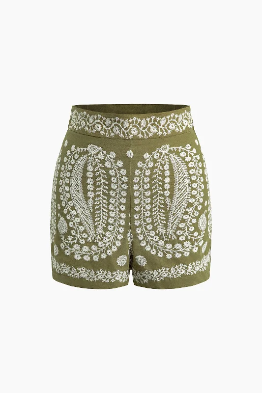 Embroidered High-Waist Shorts