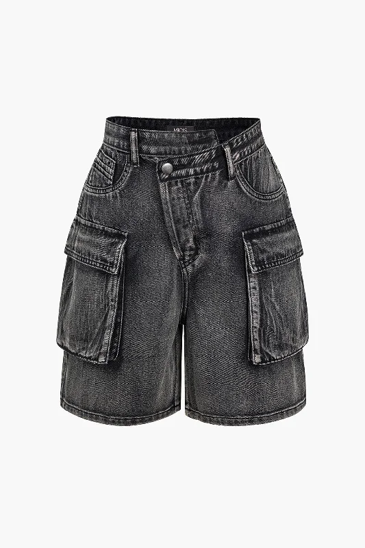 Flap Pocket Cargo Denim Shorts