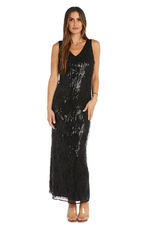 R&M Richards 1661 Long Formal Sequin Fringe Dress