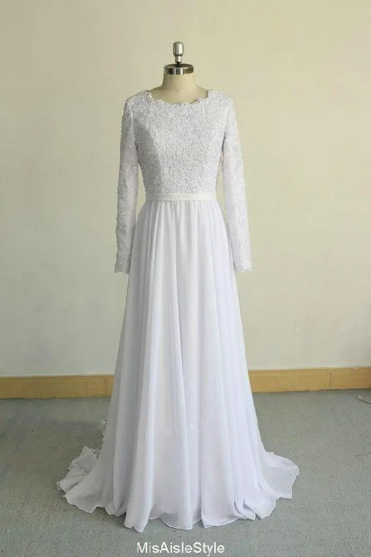 Modest Long Sleeve Lace Plus Size Wedding Dress