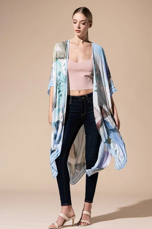 Serene Watercolor Open Front Kimono