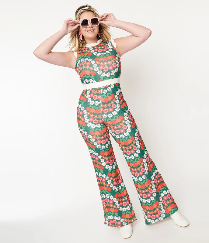 Smak Parlour Green & Red Daisy Chain Back Bow Jumpsuit