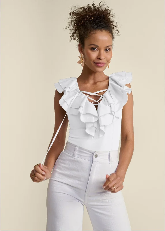 Poplin Ruffle Bodysuit - White