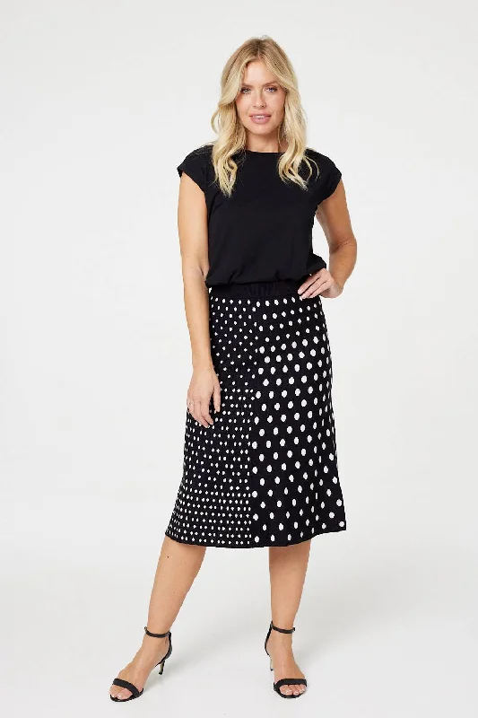 Polka Dot A-Line Knit Skirt