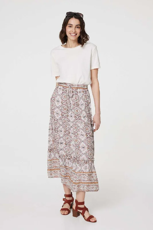 Printed Drawstring Waist Maxi Skirt