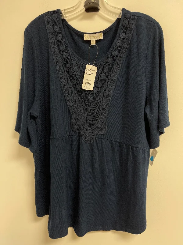 Top Short Sleeve By Suzanne Betro In Navy, Size: 2x