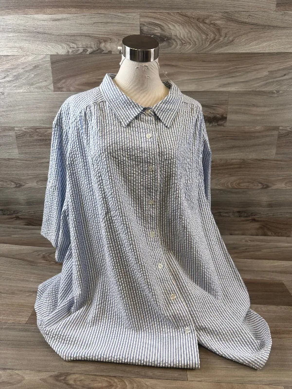 Top Short Sleeve By Venezia In Blue & White, Size: 3x