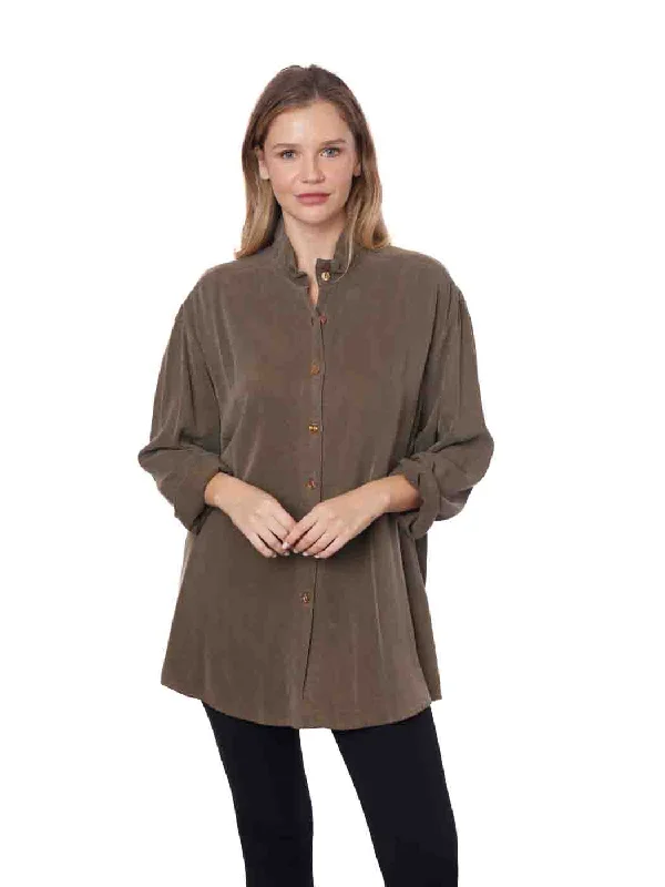 Tianello Tencel Oversized L.S. "Leslie" Blouse Moss, Blk,Oak