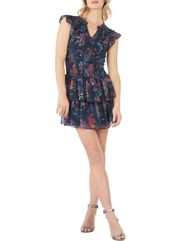 Ela Womens Floral Sheer Mini Dress