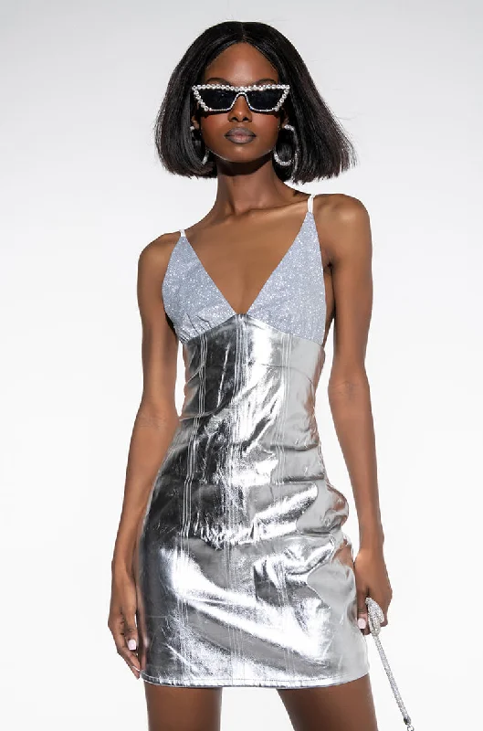 HERE FOR IT METALLIC SKIRT MINI DRESS