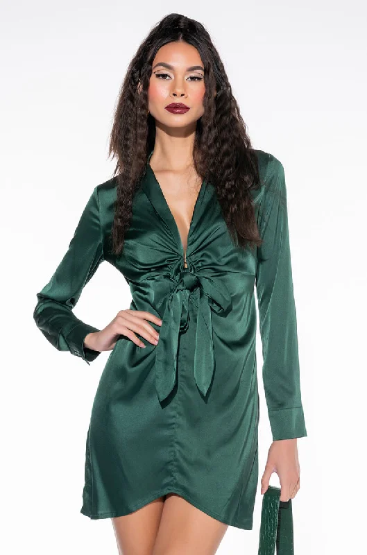 KNOCK 'EM OFF THEIR FEET DEEP V NECK MINI DRESS GREEN