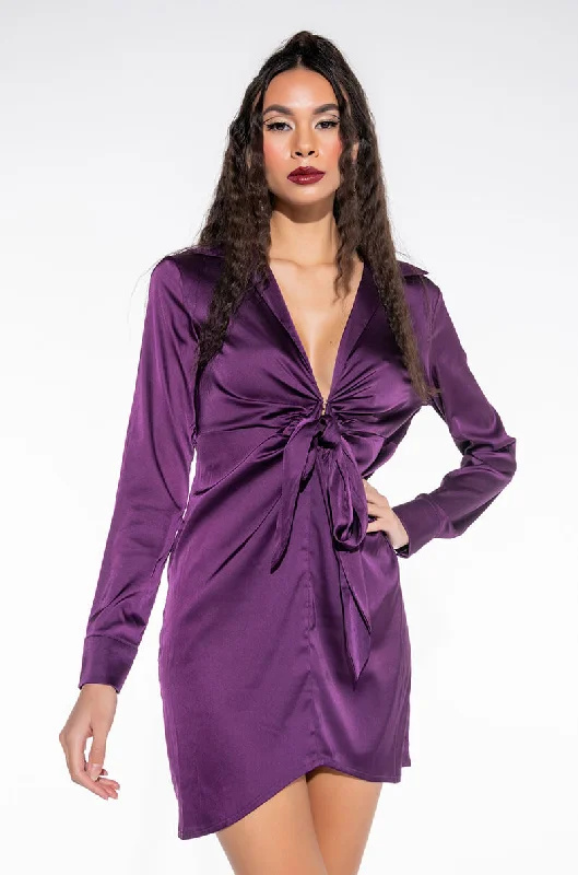 KNOCK 'EM OFF THEIR FEET DEEP V NECK MINI DRESS PURPLE