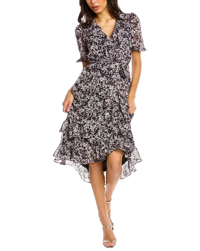 MAISON TARA Short Sleeve Printed Chiffon Dress