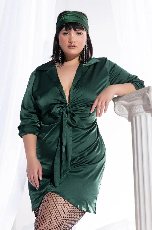 PLUS KNOCK 'EM OFF THEIR FEET DEEP V NECK MINI DRESS GREEN