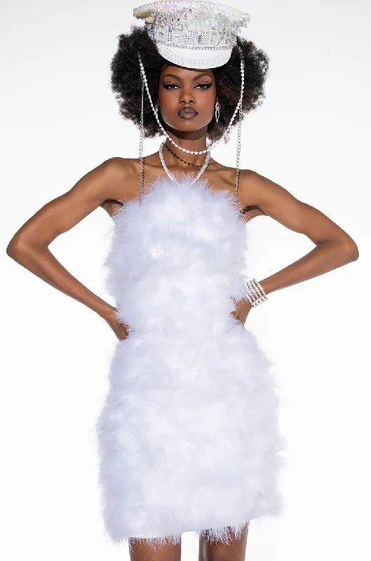 REAL LIFE MUSE MINI FAUX FEATHERS DRESS