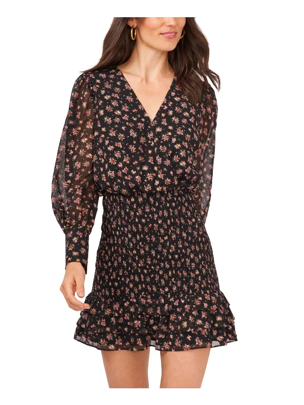 Womens Floral Smocked Mini Dress