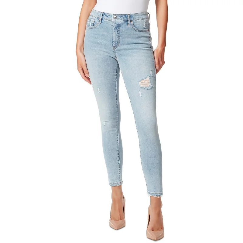 Adored Womens Distressed High Rise Ankle Jeans