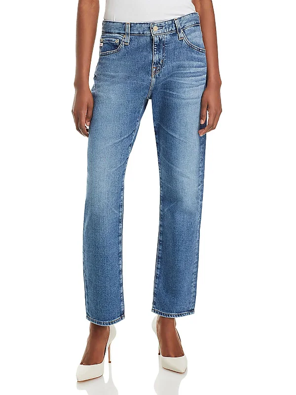 Womens High Rise Medium Wash Boyfriend Jeans