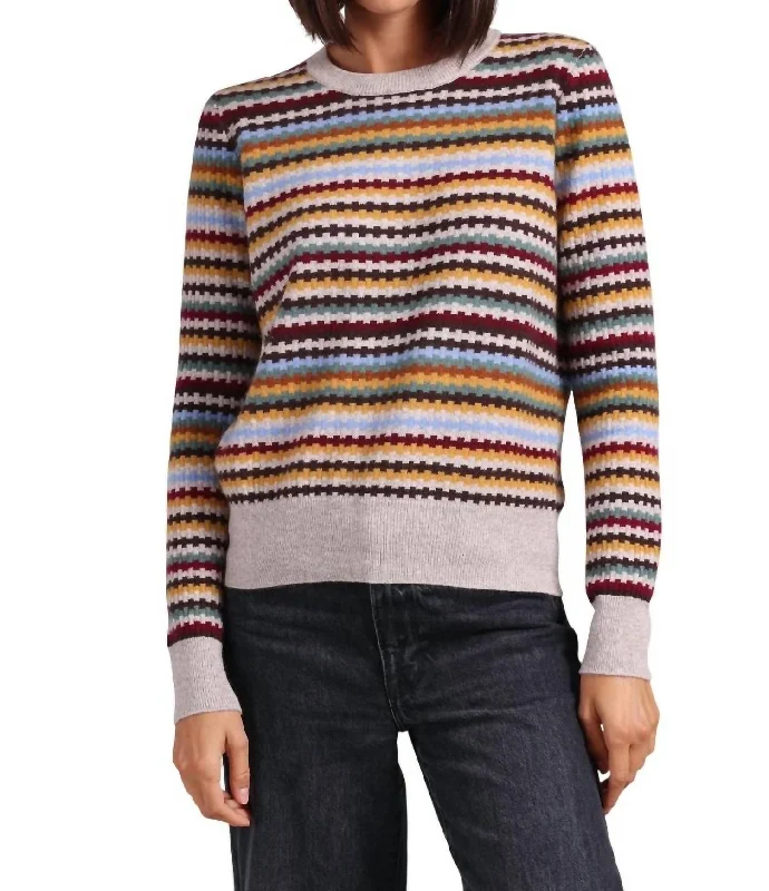 Cashmere Textured Stripe Crew Neck Top In Multi Combo