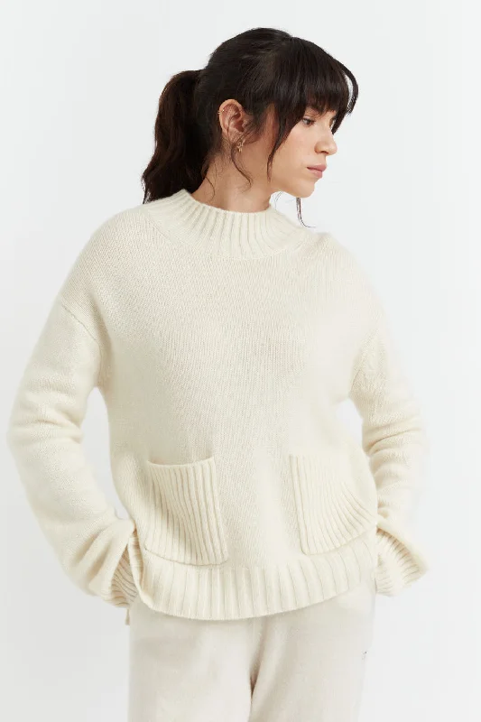 Cream Cashmere Patch Pocket Sweater