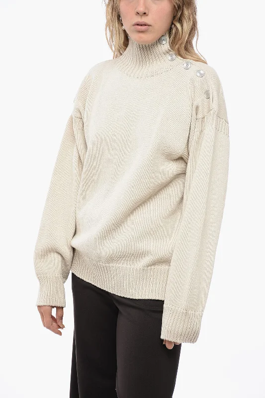 Jil Sander Technical Wool Turtleneck Sweater with Button Detail