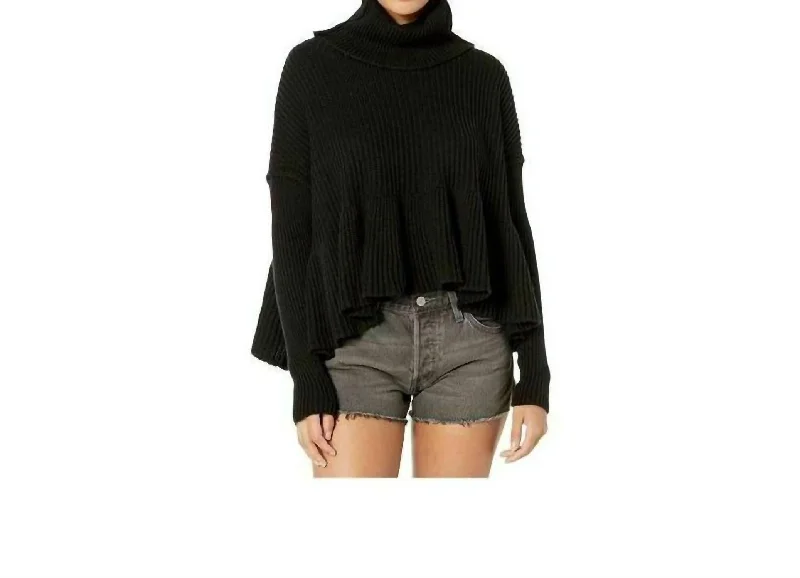 Layer Cake Trapeze Turtleneck Oversize Rib Sweater In Black