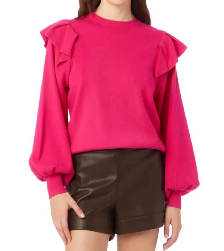 Ruffled Shoulder Popover Sweater In Rosa