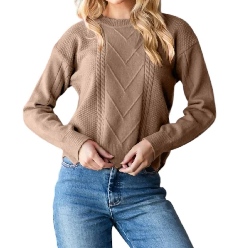 Sabrina Zig Zag Hem Sweater In Mocha