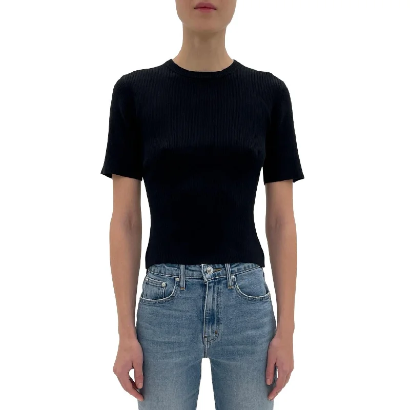 Salma Ribbed Short Sleeve Sweater In Black