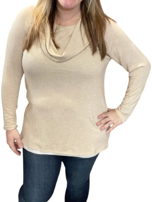 Sparkle Cowlneck Sweater In Gold