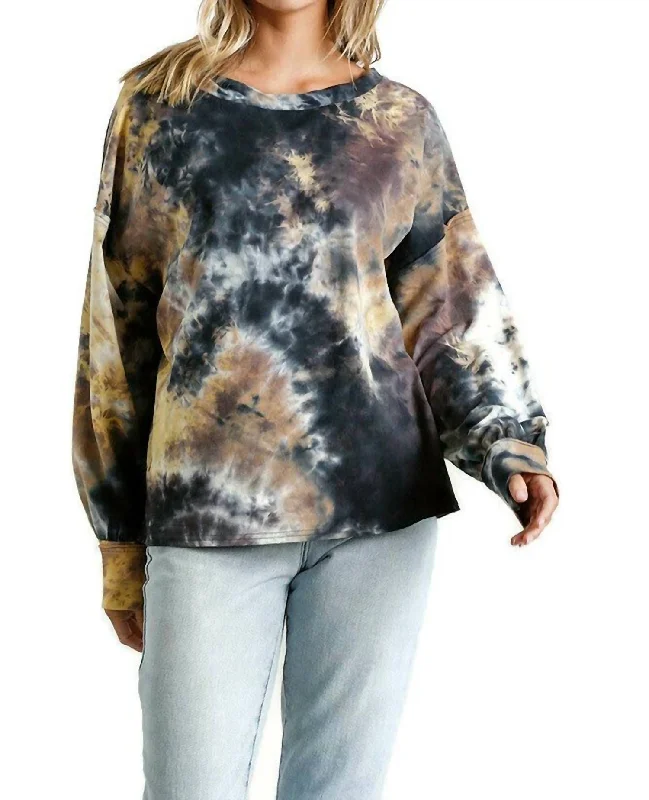 Tie Dye Twisted Collar Sweater In Grey