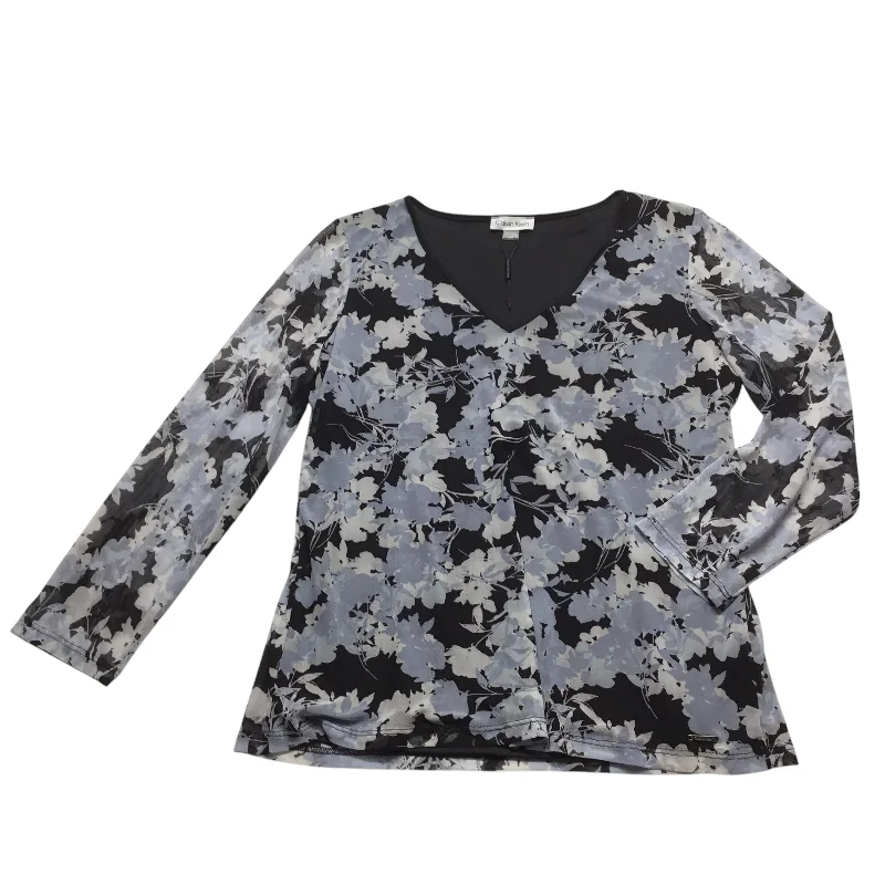 Top Long Sleeve By Calvin Klein In Black & Blue, Size: L